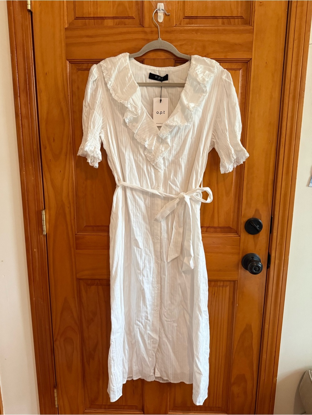 o.p.t. Vida Cotton Dress Tie Waist Bohemian Lace White Size Large NEW - Picture 8 of 13